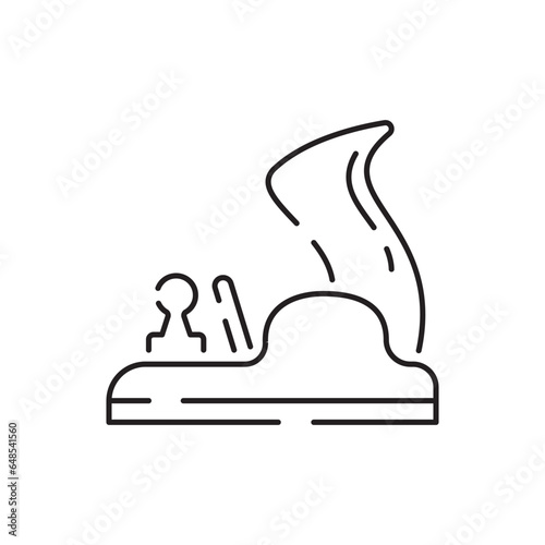 Woodcutter line icon. Crossed chainsaws isolated on white background. Tool woodcutter symbol. Tree Service. Single line draw design vector graphic illustration