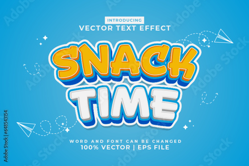 Editable text effect Snack Time 3d cartoon template style premium vector