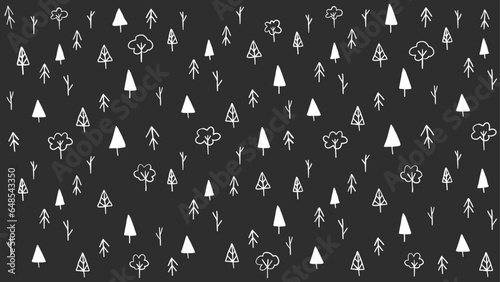 Black and white minimalist winter tree vector pattern