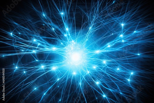Vast neural network with glowing neurons interconnected, Human brain neurons. Generative AI