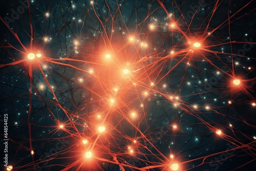 Vast neural network with glowing neurons interconnected, Human brain neurons. Generative AI © Nutcha