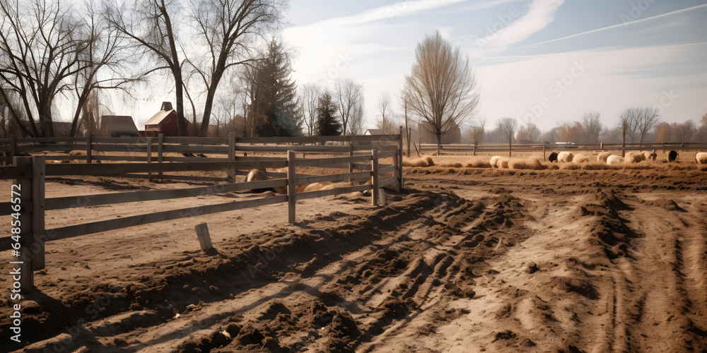 freshly plowed field with a wooden fence in the backgroun generative AI