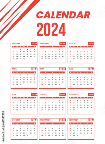 2024 new year calendar design vector
