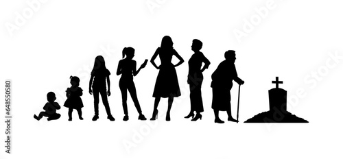 Vector illustration. Set of silhouettes of people. Growing up from infancy.