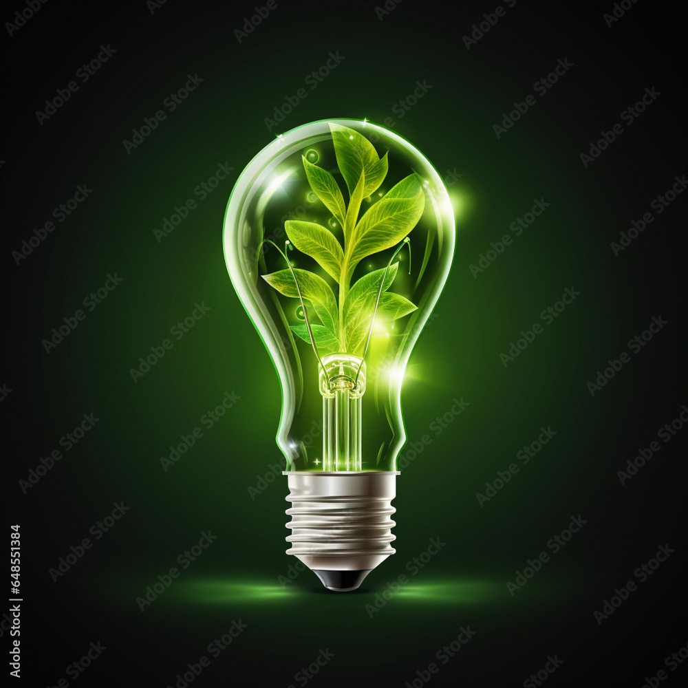 green bulb, green energy icon, energy saving and eco friendly environmental on white background by generative AI. green bulb, green energy icon, energy saving and eco friendly environmental on white background by generative AI.