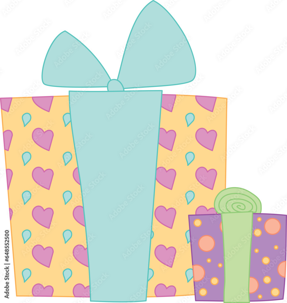 Boxes with gifts isolated on white background. Hand drawn cartoon vector illustration of wedding presents Boxes with gifts isolated on white background. Hand drawn cartoon vector illustration of wedding presents