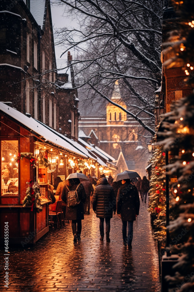Beautiful and romantic Christmas markets. AI generative.