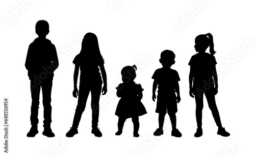 Vector illustration. A set of silhouettes of children of different ages. Teenagers.
