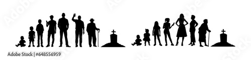 Vector illustration. Set of silhouettes of people. Growing up from infancy.