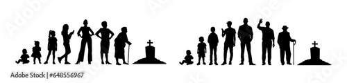 Vector illustration. Set of silhouettes of people. Growing up from infancy.