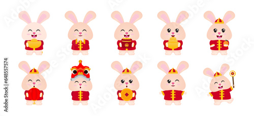 Rabbit character with chinese costume vector collection