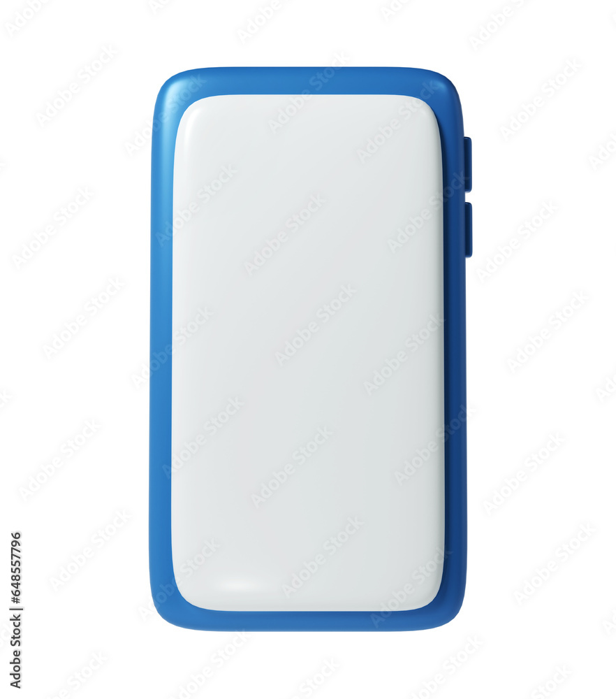3D Render blue Smartphone icon mockup with blank white screen on white background illustration. Cute element for present, birthday or banner