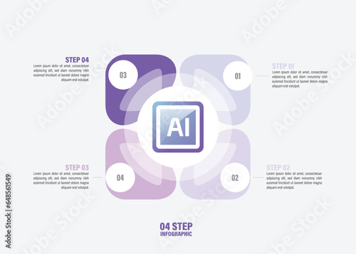 Artificial Intelligence Infographic 10, 8, 6, 4, 2 steps circle design. Machine learning, Algorithm, Deep learning, Neural network template steps