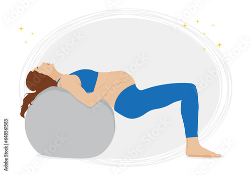 Pregnant woman doing yoga. Pregnant woman in the background. Vector illustration