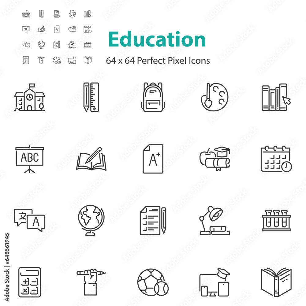 set of education icons, learning, knowledge
