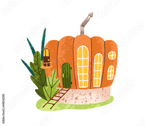 Fairytale pumpkin house in nature. Cute fancy fairy little home. Dreamy magic...