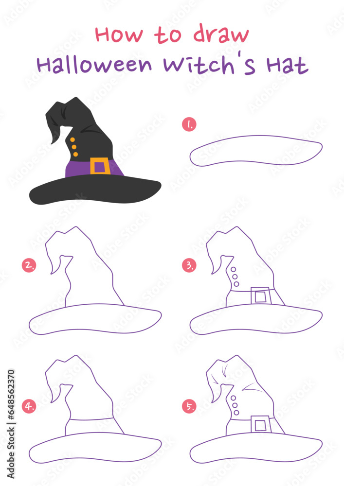 How to draw Halloween witch's hat vector illustration. Draw witch's Hat