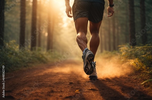 Athlete running in the forest in the morning
