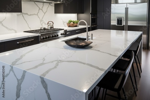 Enhance your kitchen with chic quartz countertop for a modern look. Generative AI photo