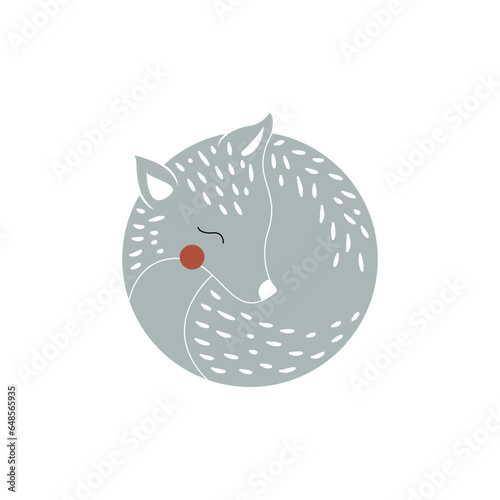 Fox in floral ornament. Modern boho decorative linocut.
