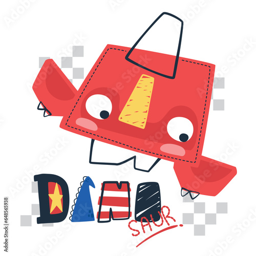 Funny cute pterodactyl head cartoon isolated on white background illustration vector.