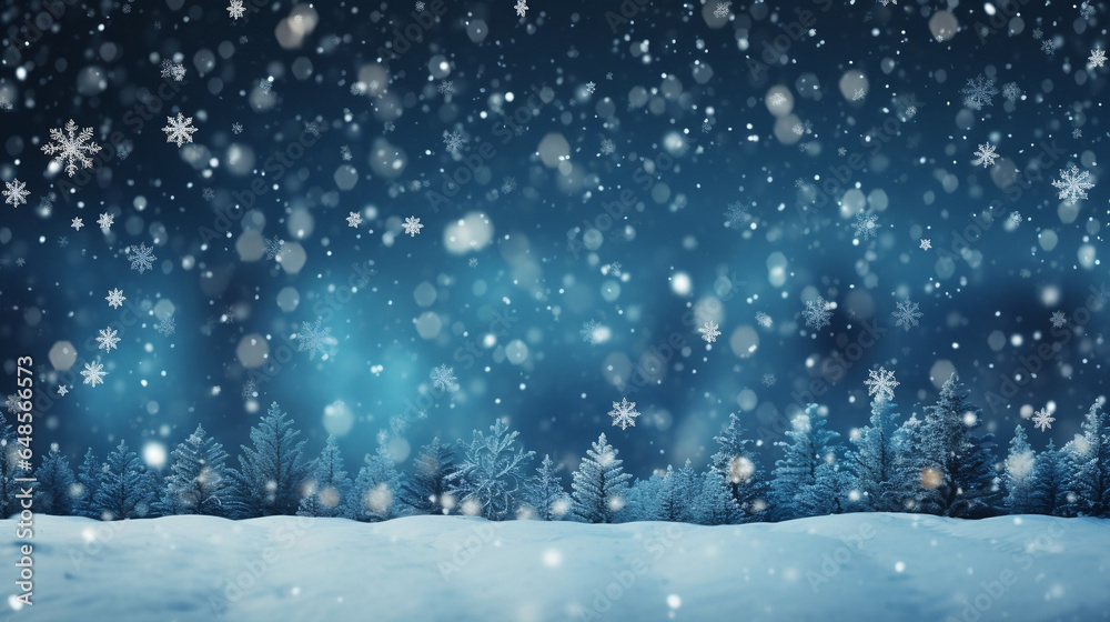Magical Winter Wonderland, Festive Christmas Background with Snowflakes and Glistening Snowfall