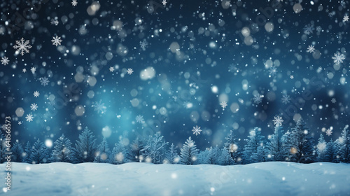 Magical Winter Wonderland, Festive Christmas Background with Snowflakes and Glistening Snowfall © Ash