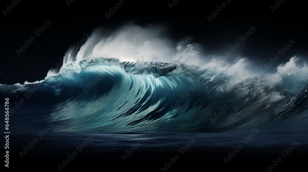 A powerful and towering wave crashing in the middle of the ocean