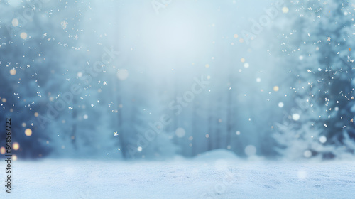 Winter panoramic background with snow-covered fir branches and snowfall flakes. Christmas banne © StockSavant