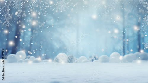 Winter panoramic background with snow-covered fir branches and snowfall flakes. Christmas banne © StockSavant