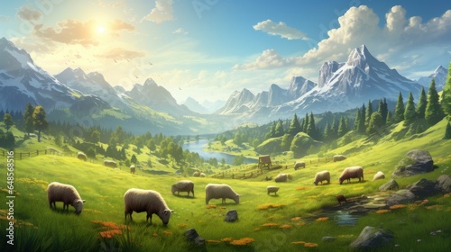 A beautiful clearing with grazing animals game art