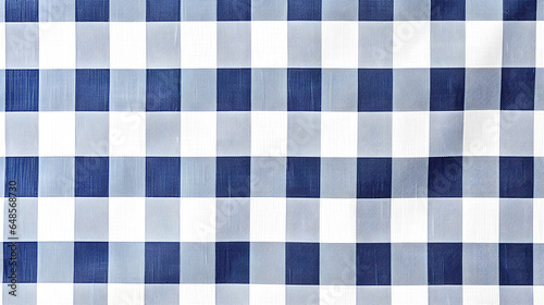 A seamless white and blue gingham striped checkered pattern, resembling a tablecloth or napkin. This background design offers a natural textile texture, making it suitable for a country-style fabric m