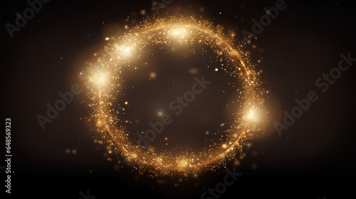 Fotografie, Obraz Gold sparkling light circle with shimmering particles with glare flare effect
