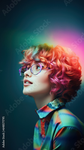 Portrait of cute young girl with rainbow hair