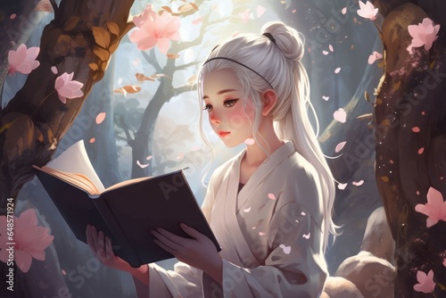 Asian woman blooming anime visual novel game. Generate Ai