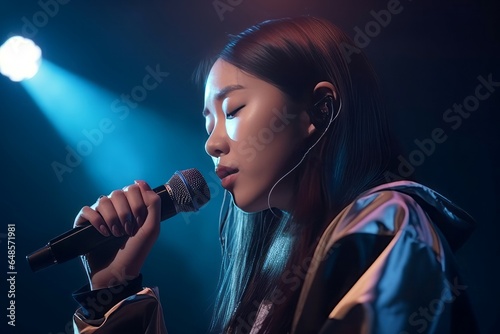 Asian girl rapper stage. Generate Ai