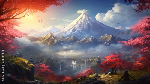 Beautiful Japan Mountain Range Game Art