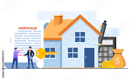 Man buying mortgage house and shaking hands with real estate agent, House loan or money investment to real estate concept template, Mortgage loan, Purchasing property, Home loan, Home bank credit