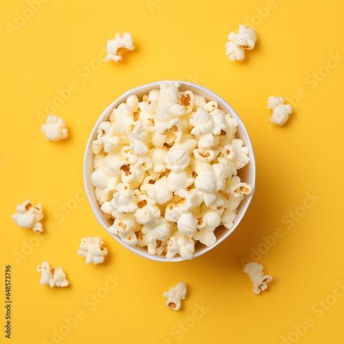 Popcorn on pastel background. Top view.