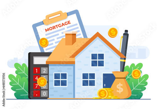 Mortgage and rent concept flat vector illustration vector template, House loan or money investment to real estate, Mortgage loan, Purchasing property, Home loan, Home bank credit photo