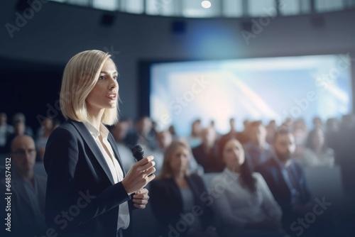 Fototapeta Naklejka Na Ścianę i Meble -  Businesswoman corporate presentation smile. Generate Ai