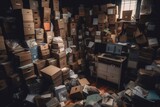 Cardboxes dirty room. Generate Ai