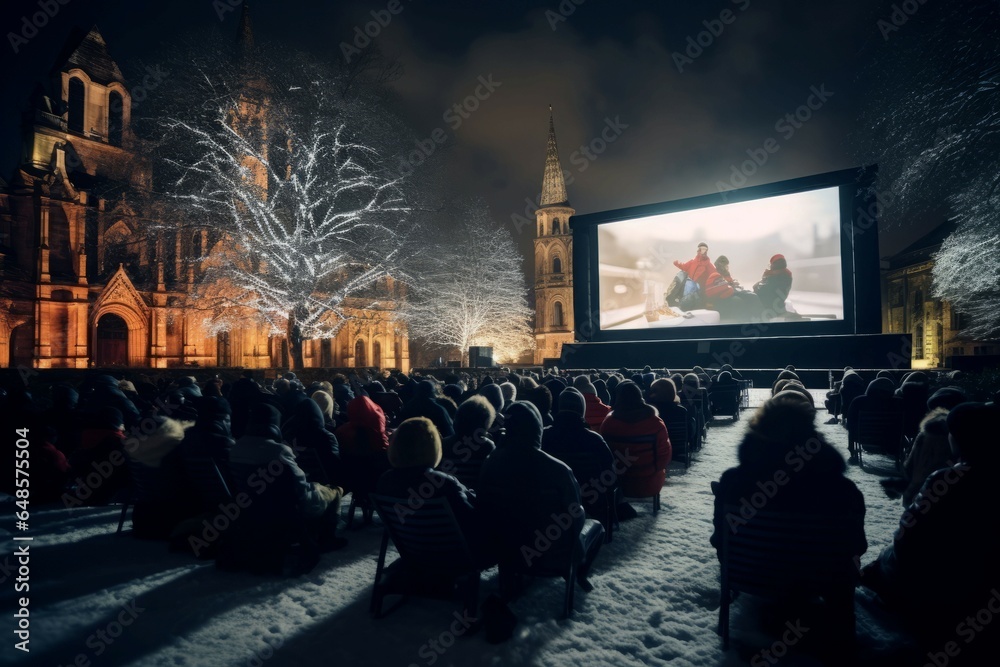 Christmas cinema outdoor. Generate Ai - obrazy, fototapety, plakaty 