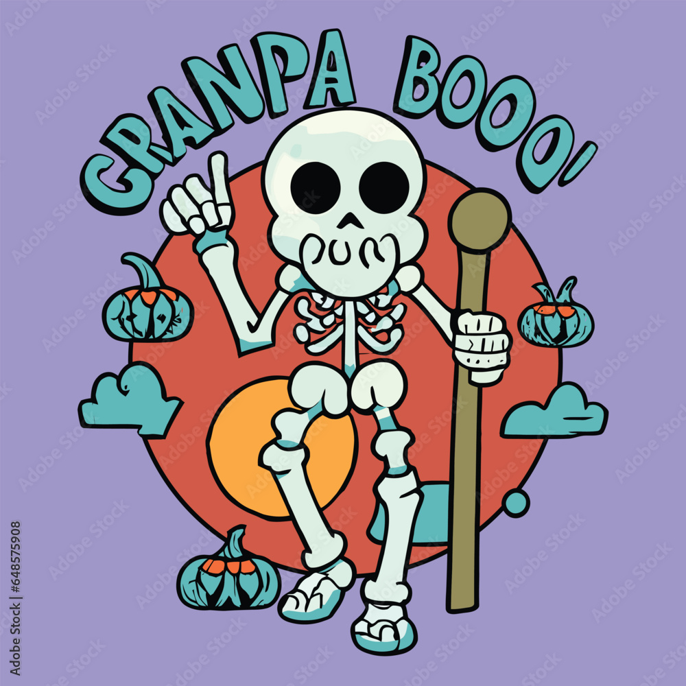 Granpa Boo Skeleton Illustration Typography T-shirt Design