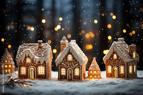 Cozy Christmas Delight, Gingerbread Houses Illuminated by Bokeh Lights