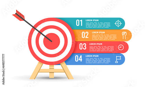 Infographic target with 4 steps to success. Business goal, Business presentation. Vector illustration.