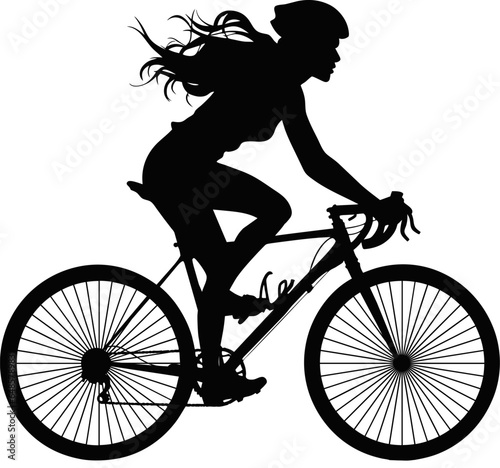 A woman bicycle riding bike cyclist in silhouette. ai generated illustration photo