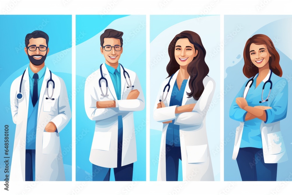 Group of hospital medical staff standing together. Male and female doctors and nurses Group of hospital medical staff standing together. Male and female doctors and nurses