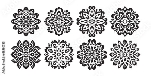 traditional ukrainian floral arabic, black and white flower icon clipart, in the style of victor vasarely