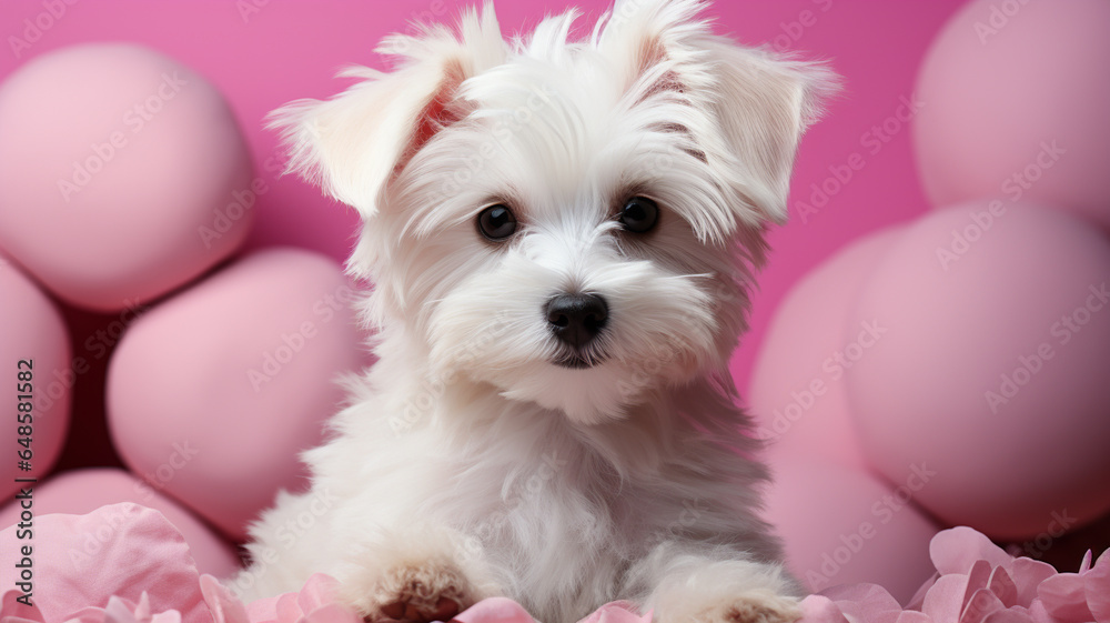 dog with pink flowers